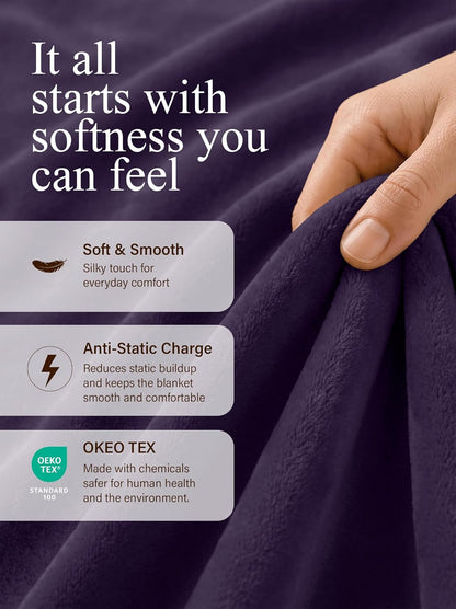 Utopia Bedding Ultra Soft Fleece Bed Blanket Queen Size Purple (90x90 Inch)