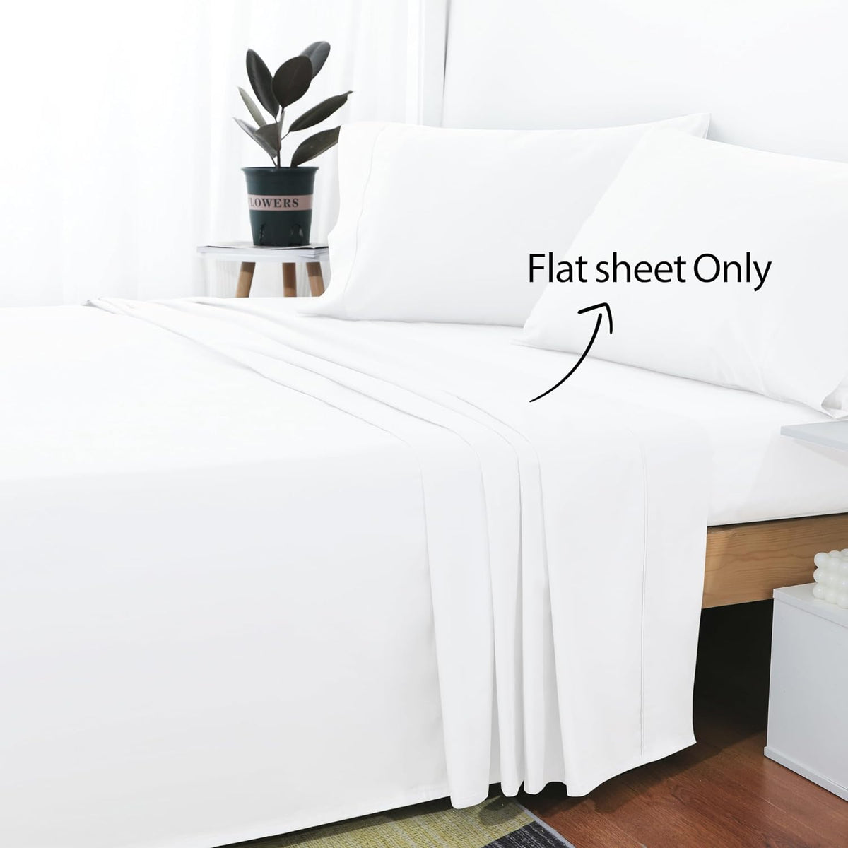 Cotton King Flat Sheet Only, 600 Thread Count 100% Egyptian Cotton Top Sheet 1Pcs, Cool & Breathable Flat Bed Sheets Wrinkle, Fade, Stain Resistant (White King)