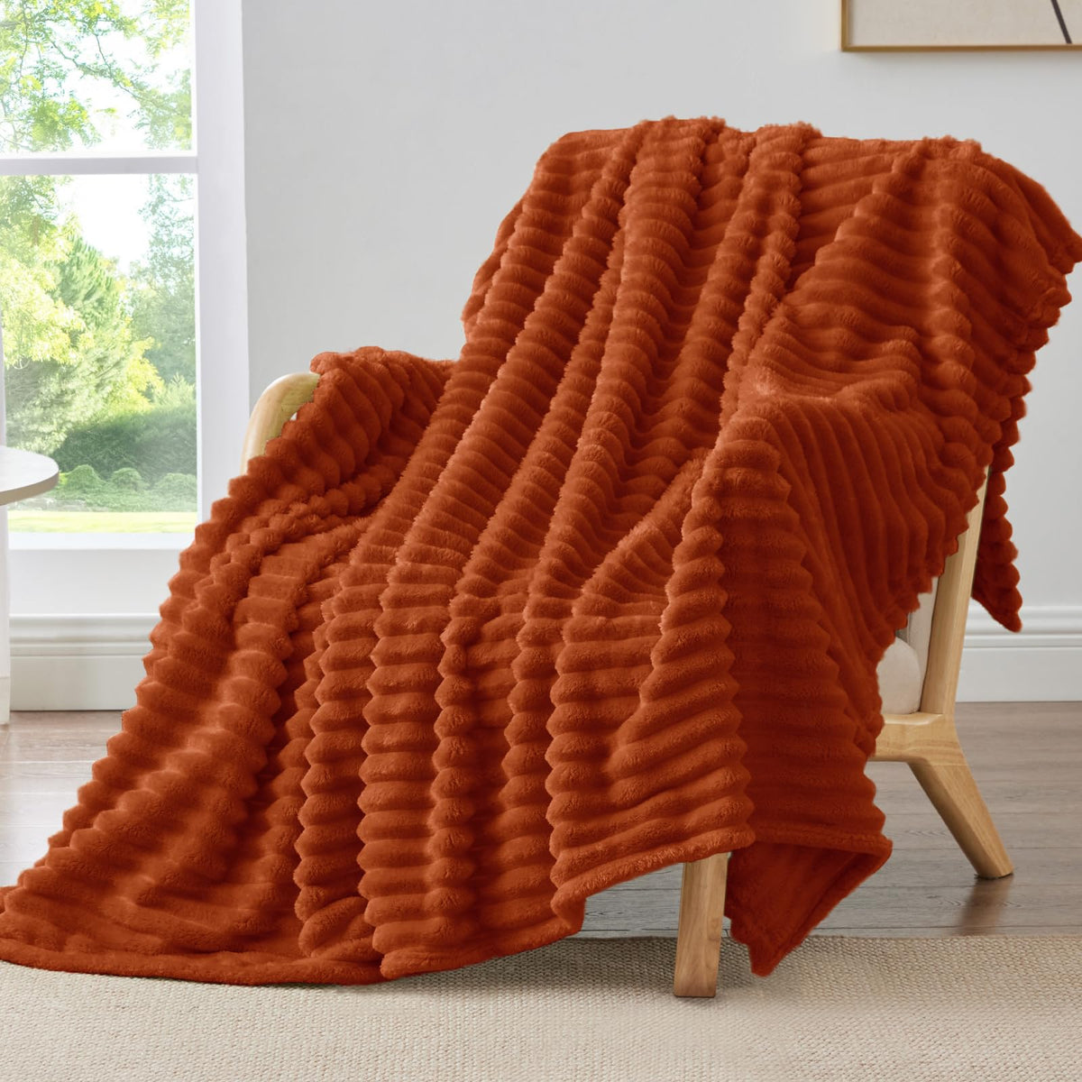 BEDELITE Ribbed Fleece Throw Blanket for Couch, Cream, 50"x60"