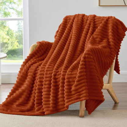 BEDELITE Ribbed Fleece Throw Blanket for Couch, Cream, 50"x60"