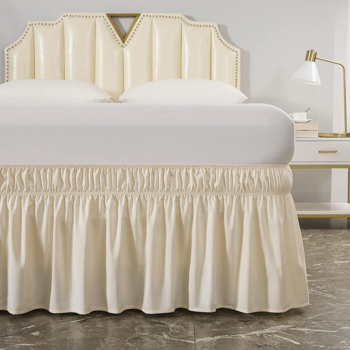 MEILA Wrap Around Elastic Bed Skirt for Queen & King Beds, 16" Drop, Beige
