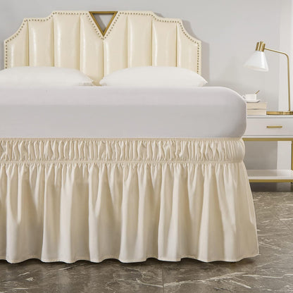 MEILA Wrap Around Elastic Bed Skirt for Queen & King Beds, 16" Drop, Beige