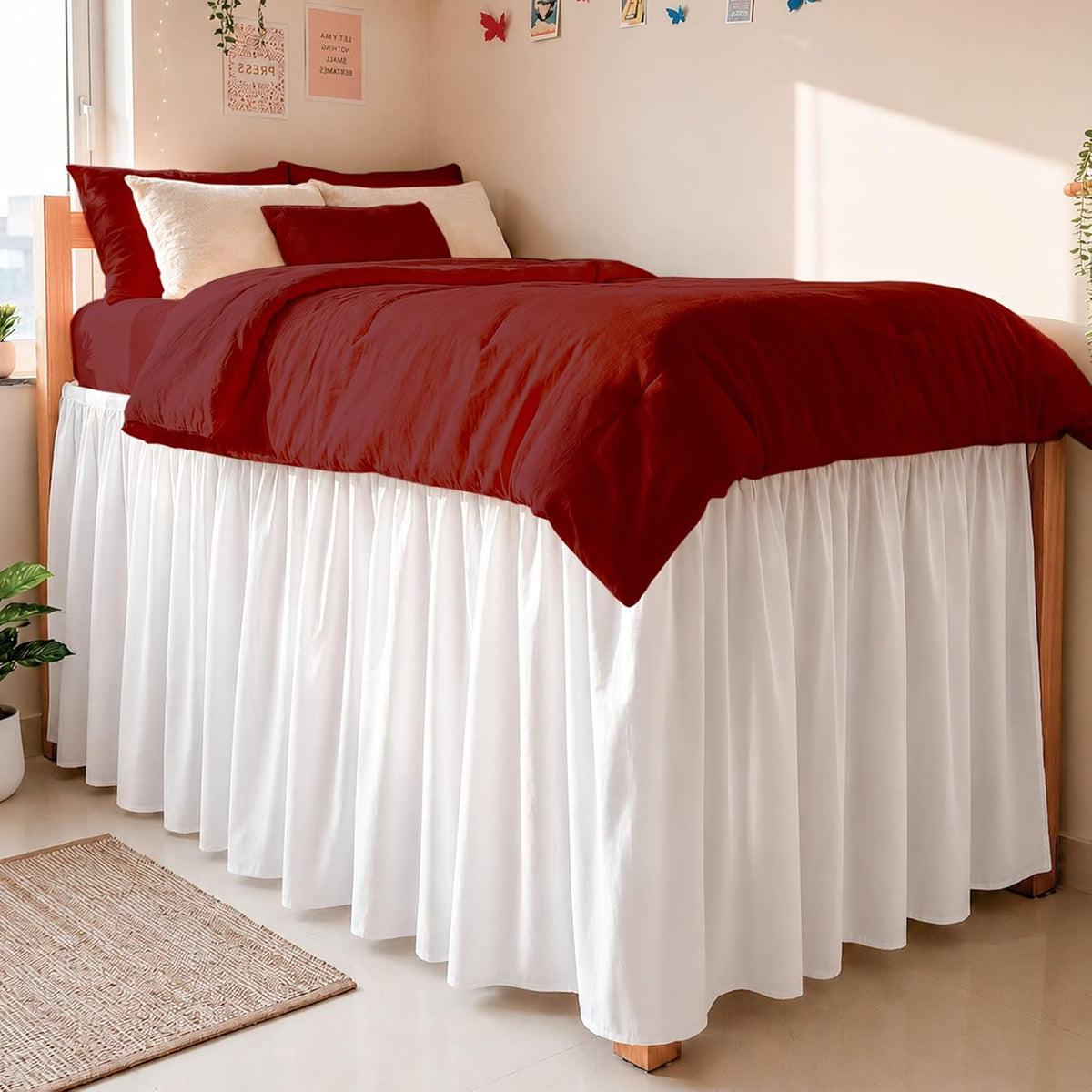 Cottington Lane Extra Long Ruffled College Dorm Bed Skirt 36 Inch Drop, Premium Hotel Collection Brushed Mircofiber Twin XL Dust Ruffle Raised Dorm Room Essentials and Decor, White Solid