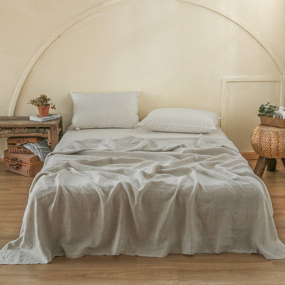 Simple&Opulence French Linen Flat Sheet with Embroidered Border-100% Stone Washed Flax Bedding,King Size(108''x102'') Ultra Soft,Breathable Flat Top Sheet-1 Piece Bed Flat Sheet Only(Linen)