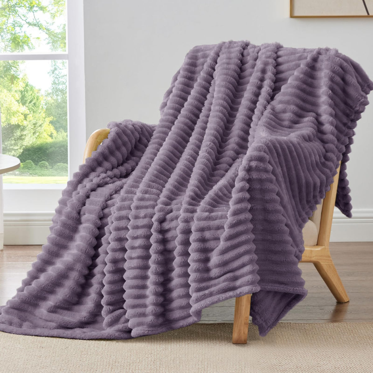 BEDELITE Ribbed Fleece Throw Blanket for Couch, Cream, 50"x60"