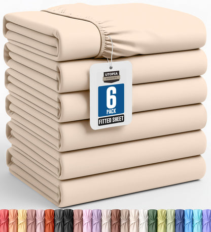 Pack of 6 Twin Fitted Sheet, Fits Up to 15 Inch Deep Pocket, White