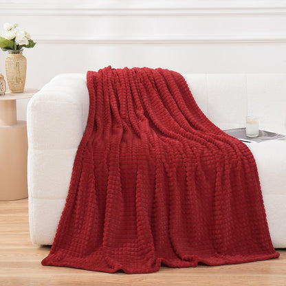 Puncuntex Fleece Throw Blanket Dark Green 50"×60" with Square Grid Design