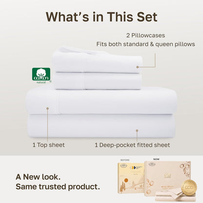 California Design Den Soft 100% Cotton Sateen Queen Bed Sheets Set, White