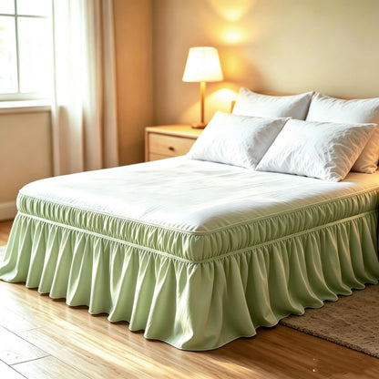 Juwenin Home Wrap Around Ruffle Bed Skirt, 16 Inch Drop, Elastic Fit, Wrinkle Resistant, Hotel Quality Bedskirt Dust Ruffle (White, Queen 16" Drop)