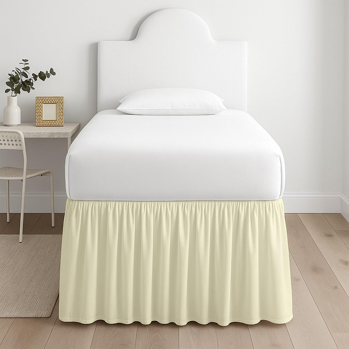 Premium Microfiber College Dorm Room Bed Skirt Twin XL 39" x 80", Extended 32" Drop, Split Corner Dust Ruffle, Wrinkle Resistant Durable Easy Care, White Solid