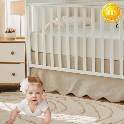 Brandream Scallop Edge Organic Cotton Crib Skirt, Baby Boy, Baby Girl, Gender Neutral Crib Skirt Toddler Bedskirt Farmhouse Chic Nursery Crib Bed Skirt, Boho Bohemian Solid Beige Skirt