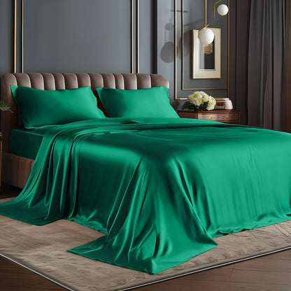 BEDELITE Satin Sheets Queen Size Bed Set, Black, 4 Pieces