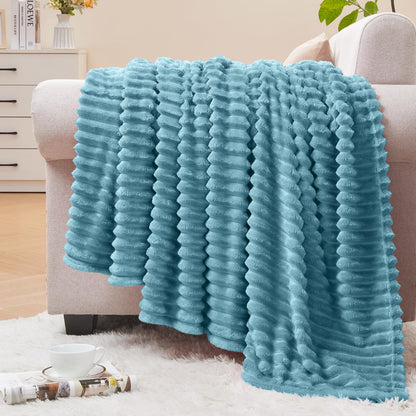 BEDELITE 3D Ribbed Jacquard Pink Fleece Throw Blanket for Couch, 50x60 Inch