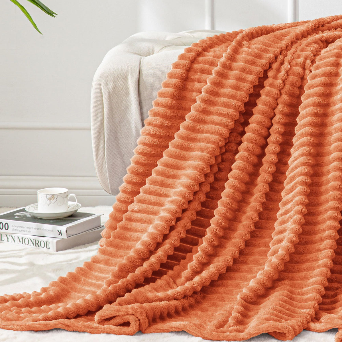 BEDELITE 3D Ribbed Jacquard Pink Fleece Throw Blanket for Couch, 50x60 Inch