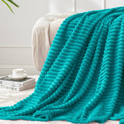 BEDELITE 3D Ribbed Jacquard Pink Fleece Throw Blanket for Couch, 50x60 Inch