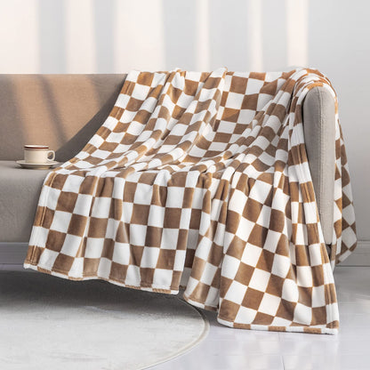 LOMAO Throw Blankets Flannel Blanket with Checkerboard Grid Pattern Soft Throw Blanket for Couch, Bed, Sofa Luxurious Warm and Cozy for All Seasons (Black, 50"x60")
