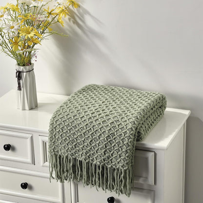 CREVENT Farmhouse Boho Knitted Throw Blanket for Couch Sofa Chair Bed Home Decoration, Soft Warm Cozy Light Weight for Spring Summer Fall (50''X60'' Sage Green)