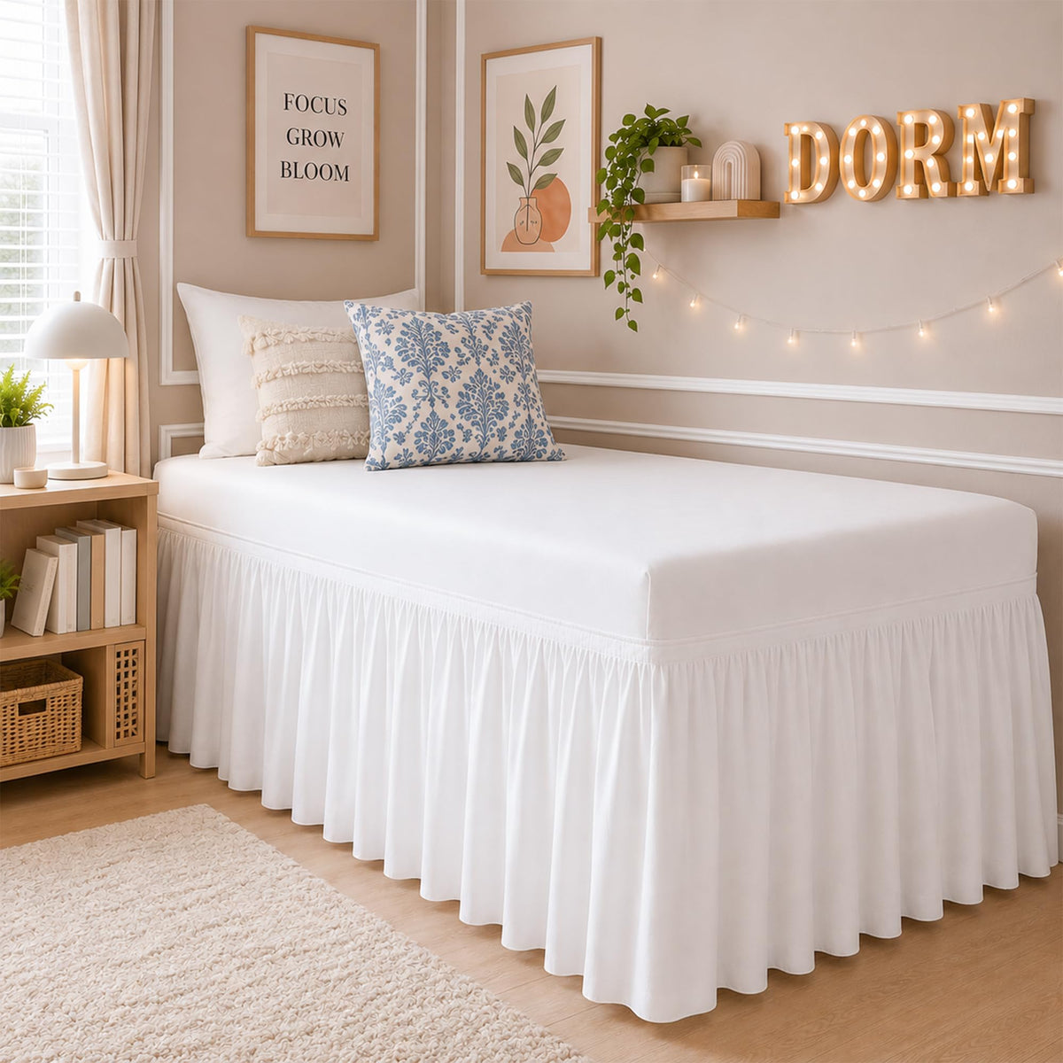 Cottingon Dorm Bed Skirt Twin XL 36" with Split Corners, 100% Microfiber Soft and Stylish, College Room Essential, Extra Long Dust Ruffle for Extended Beds, White