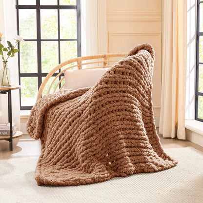 L'AGRATY Chunky Knit Throw Blanket for Couch, 50'' x 60'' Knit Throw, Ivory