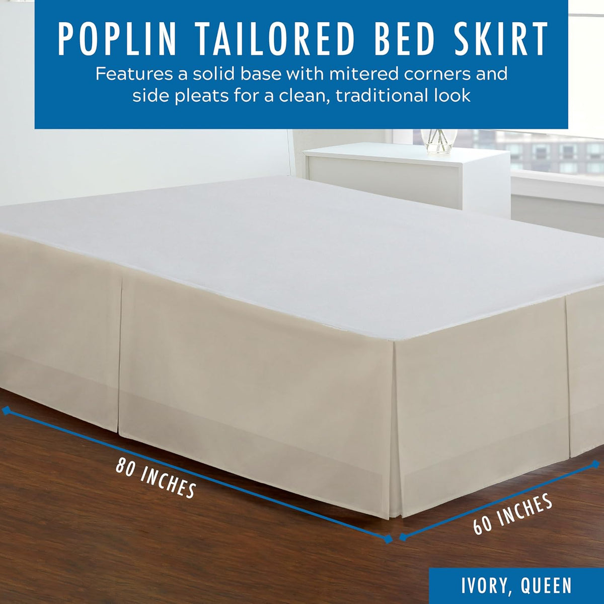 Fresh Ideas Bedding Tailored Bedskirt, Classic 14” Drop Length, Pleated Styling, Queen, Ivory