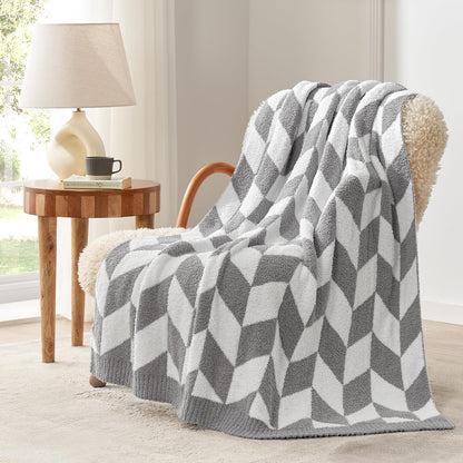 Snuggle Sac Buttery Ivory Throw Blanket for Couch, Reversible Super Soft Knitted Blankets, Warm Cozy Knit Fuzzy Plush Lightweight Throws Dupes for Sofa, Bed, Picnic, Ivory, 50 x 60 inches