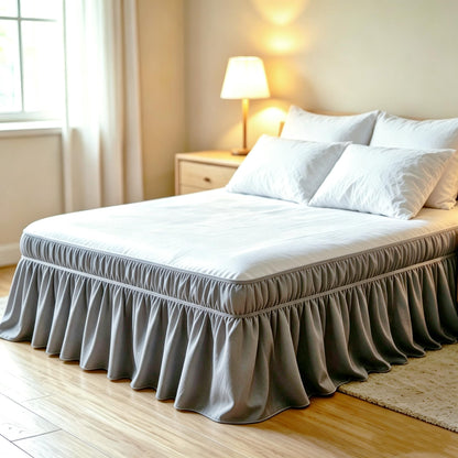Juwenin Home Wrap Around Ruffle Bed Skirt, 16 Inch Drop, Elastic Fit, Wrinkle Resistant, Hotel Quality Bedskirt Dust Ruffle (White, Queen 16" Drop)
