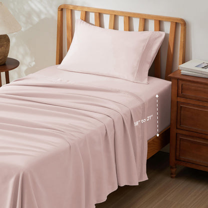 Bedsure Deep Pocket Queen Sheets Set - Fits Mattresses Up to 21 Inches Thick - 4 Piece GentleSoft Bed Sheets, Moisture Wicking, Soft & Cooling Bedsheet & Pillowcases, Easy & Secure Fit, Light Grey