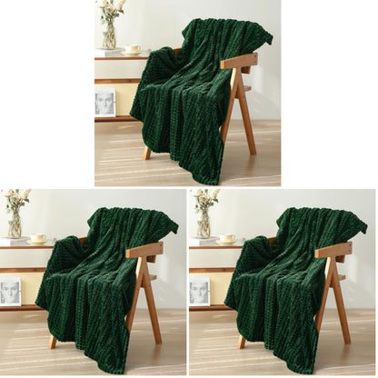 Puncuntex Fleece Throw Blanket Dark Green 50"×60" with Square Grid Design