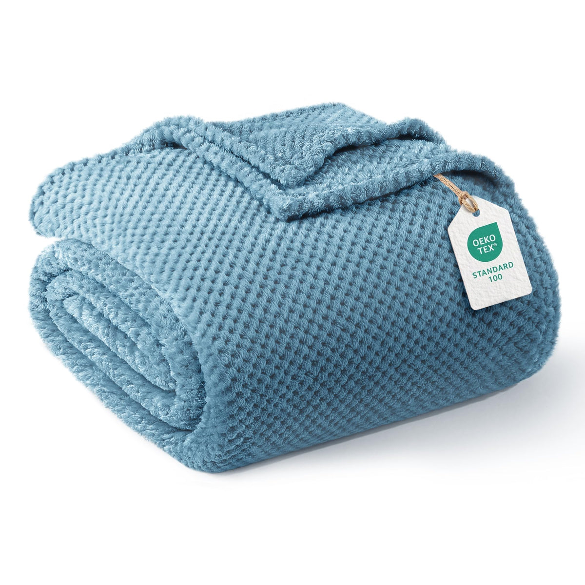 Exclusivo Mezcla Large Waffle Fleece Throw Blanket for Couch, Slate Blue