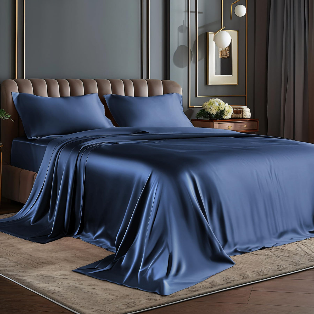 BEDELITE Satin Sheets Queen Size Bed Set, Black, 4 Pieces
