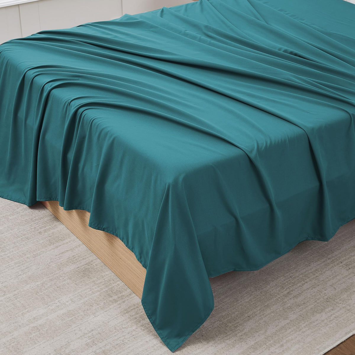 King Size Flat Sheet Only - Ultra Soft & Breathable Brushed Microfiber Top Sheet Only for King Size Beds, Denim Blue