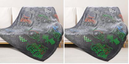 Boys Truck Car Toys Unique Gifts for Kids Glow in The Dark Blanket Glowing Cartoon Tractor Throw Blanket Soft Fleece Blanket Excavators Room Bed Sofa Decor Blankets