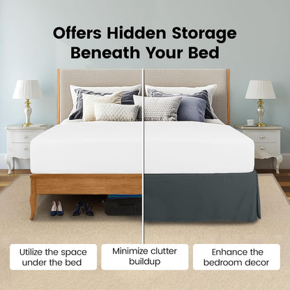 Queen Size Pleated Bed Skirt, Hides Under-Bed Storage 16 Inch Drop, Grey