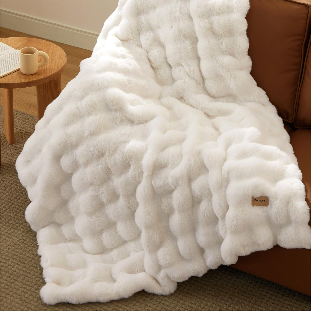 Bedsure Fluffy Bubble Faux Fur Throw XL Blanket, 50"x70", Tie-dye Taupe