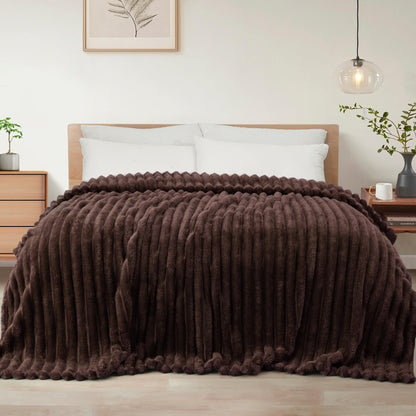 Exclusivo Mezcla Striped Fleece Throw Blanket for Couch, Sofa, Navy Blue