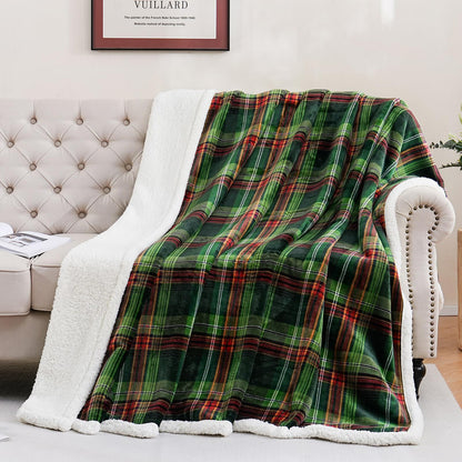 PU MEI Sherpa Fleece Throw Blanket 60" x 80" Reversible Plush Fluffy Large Big Blanket Lattice Flannel Blankets for Sofa Couch Bed (Grey-Soft Blue, 60"*80")