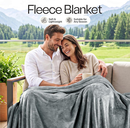 Soft Fleece Blanket for Bed Queen Size Cool Grey (90x90 Inch)