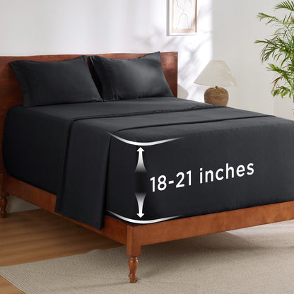 Bedsure Deep Pocket Queen Sheets Set - Fits Mattresses Up to 21 Inches Thick - 4 Piece GentleSoft Bed Sheets, Moisture Wicking, Soft & Cooling Bedsheet & Pillowcases, Easy & Secure Fit, Light Grey