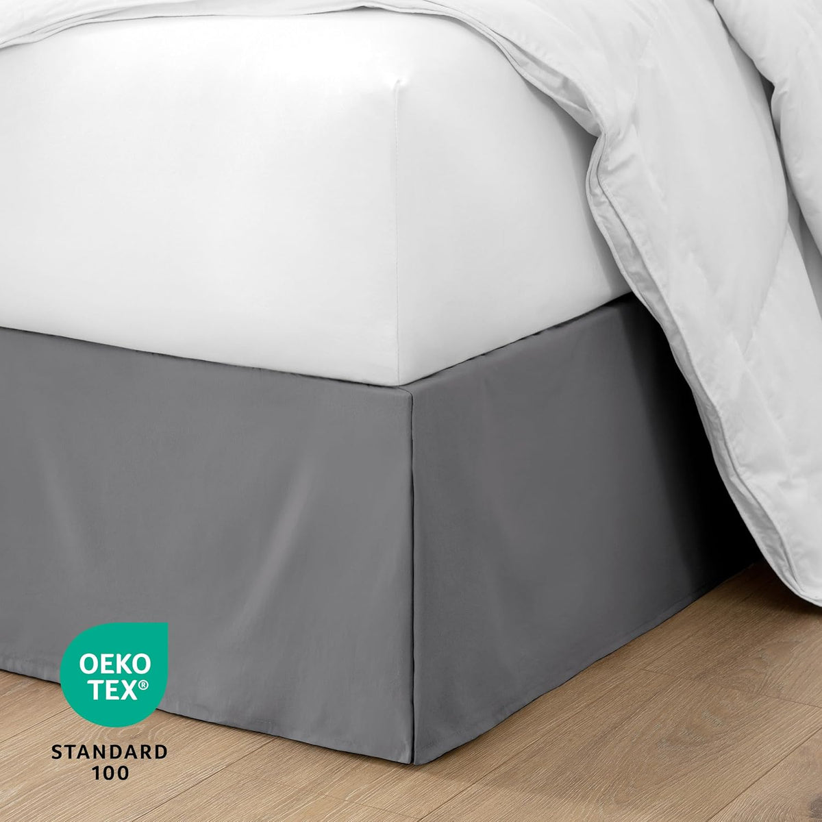 Bare Home Bed Skirt 15-Inch Drop 1800 Ultra-Soft (Queen, Grey)