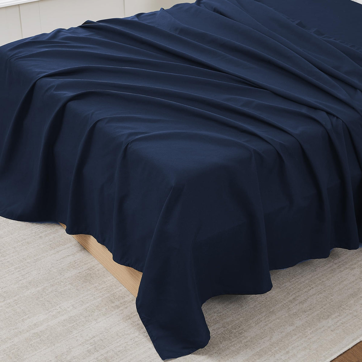 King Size Flat Sheet Only - Ultra Soft & Breathable Brushed Microfiber Top Sheet Only for King Size Beds, Denim Blue