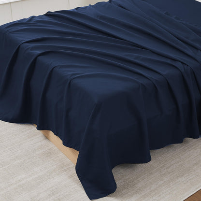 King Size Flat Sheet Only - Ultra Soft & Breathable Brushed Microfiber Top Sheet Only for King Size Beds, Denim Blue