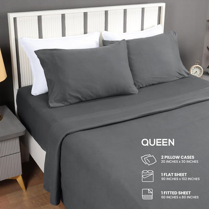 Jersey Knit Sheets 4 Piece, Cotton T-Shirt Feel, Queen, Dark Grye Grey