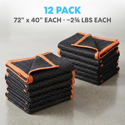 Simpli-Magic Heavy Duty Padded Moving Blankets 72" x 40" – 12 Pack – Packing Blankets, Furniture Covers for Moving