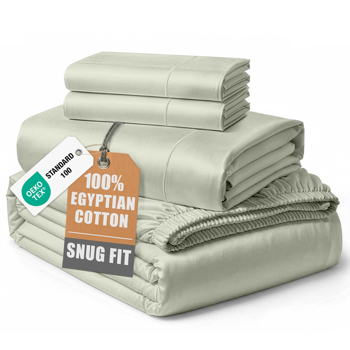 LANE LINEN 100% Egyptian Cotton Sheets King Size Silky Sateen Weave - White