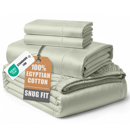 LANE LINEN 100% Egyptian Cotton Sheets King Size Silky Sateen Weave - White