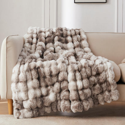 COOVA Soft Bubble Faux Fur Throw Blanket, 50"x60", Tie-dye Brown