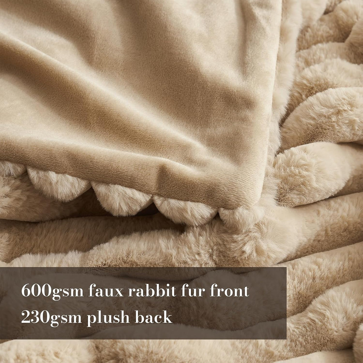 Amélie Home Soft Striped Faux Fur Throw Blanket for Couch, Beige, 55"x70"