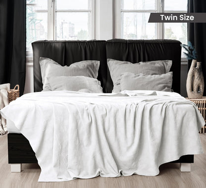Utopia Bedding 100% Cotton Thermal Blanket White Twin, 90x72 Inches