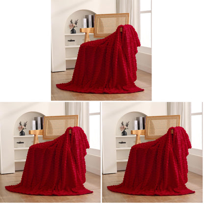 Puncuntex Burnt Orange Throw Blanket 50"×60" Fuzzy 3D Jacquard Decorative