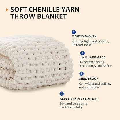 L'AGRATY Chunky Knit Throw Blanket for Couch, 50'' x 60'' Knit Throw, Ivory